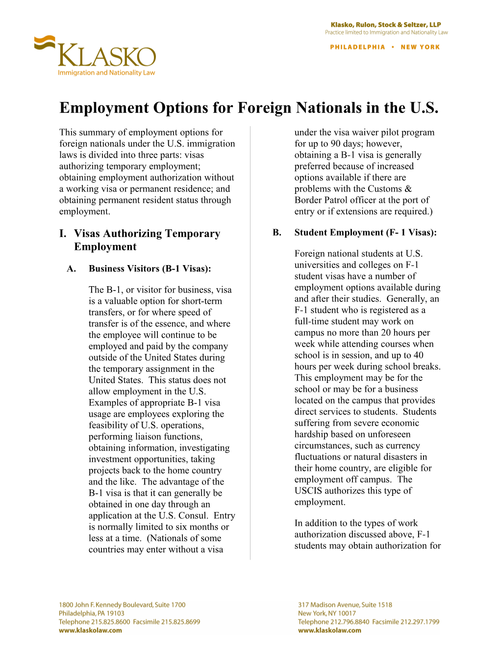 Update- Employment Options for Foreign Nationals in US (00000152;2)