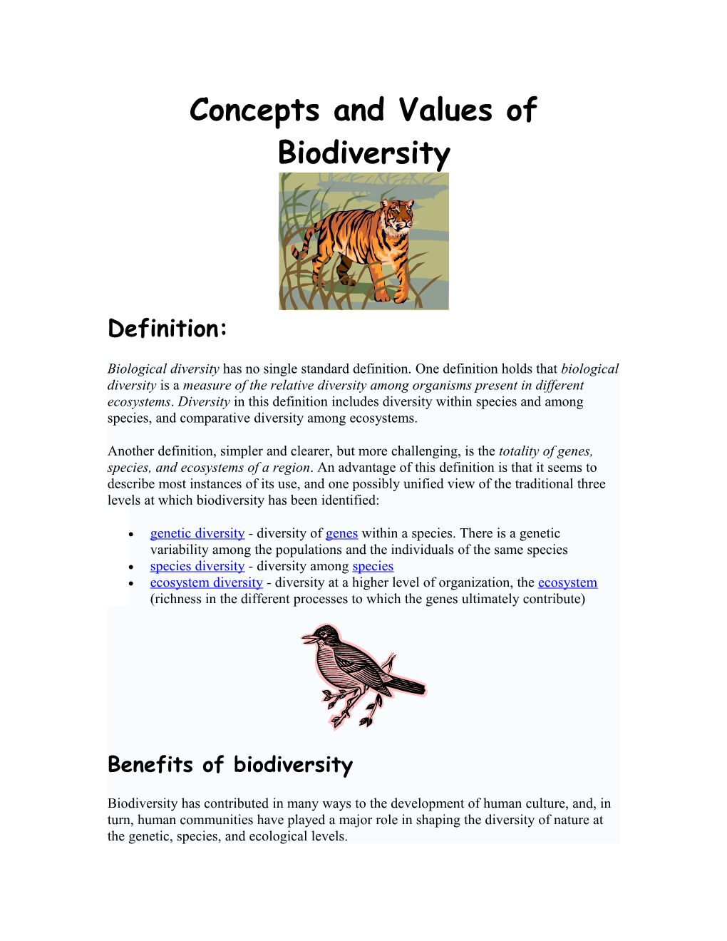 Concepts and Values of Biodiversity