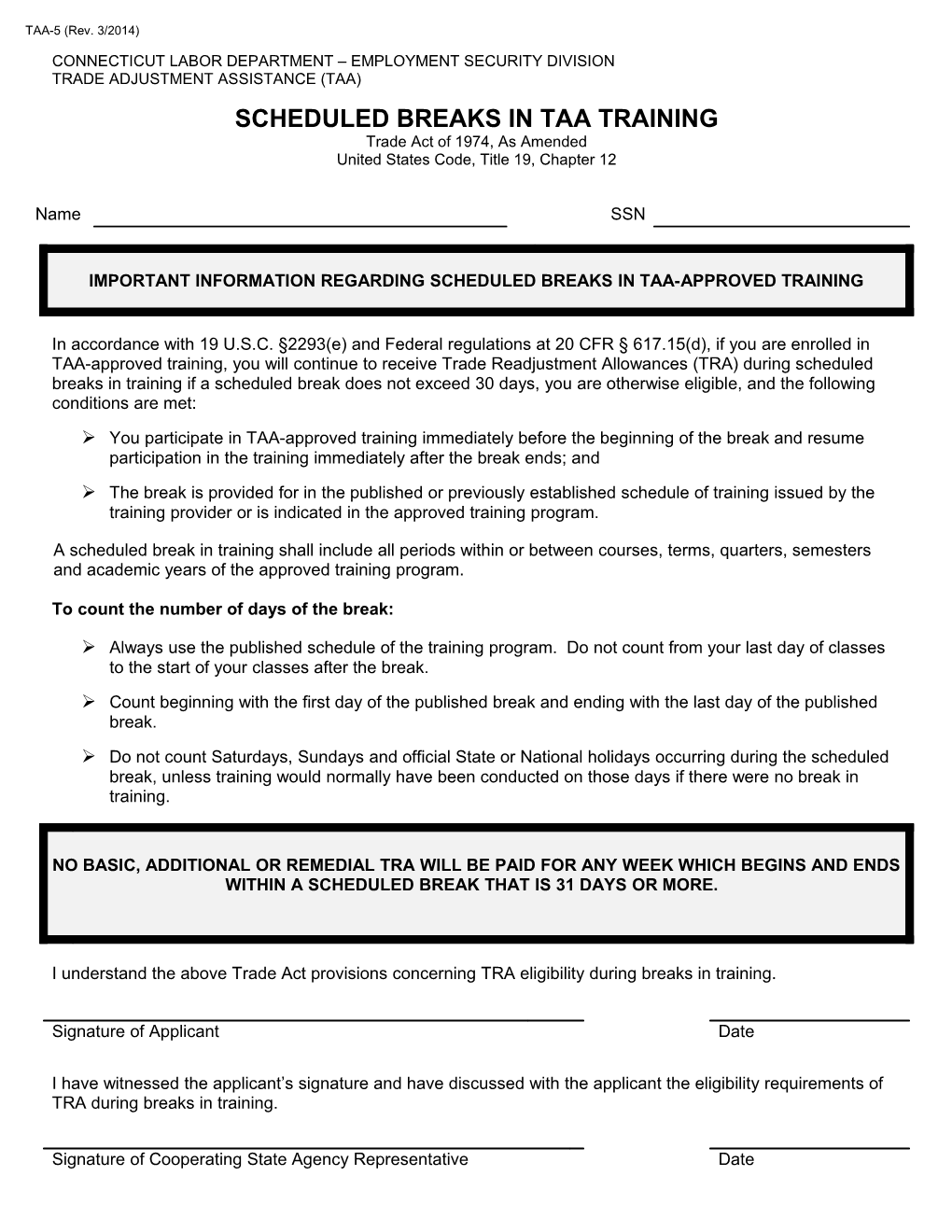 Scheduled Breaks in Taa Training