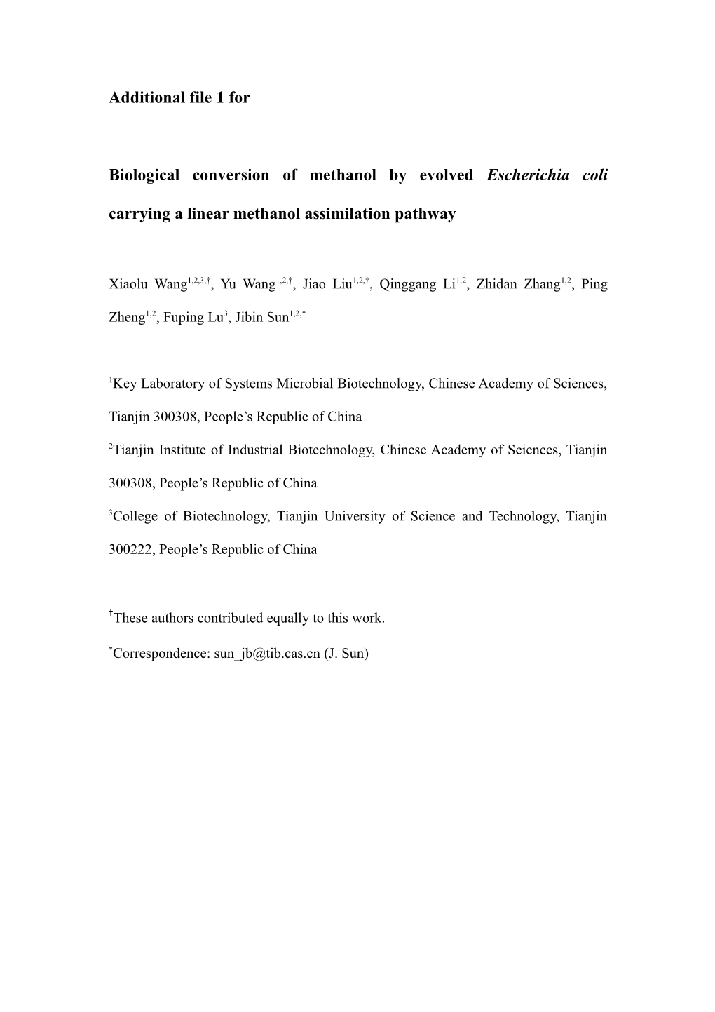 Biological Conversion of Methanol by Evolved Escherichia Coli Carrying a Linear Methanol