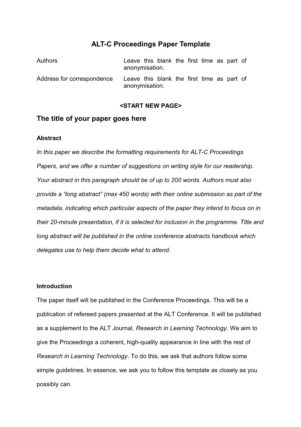 ALT-C Proceedings Paper Template