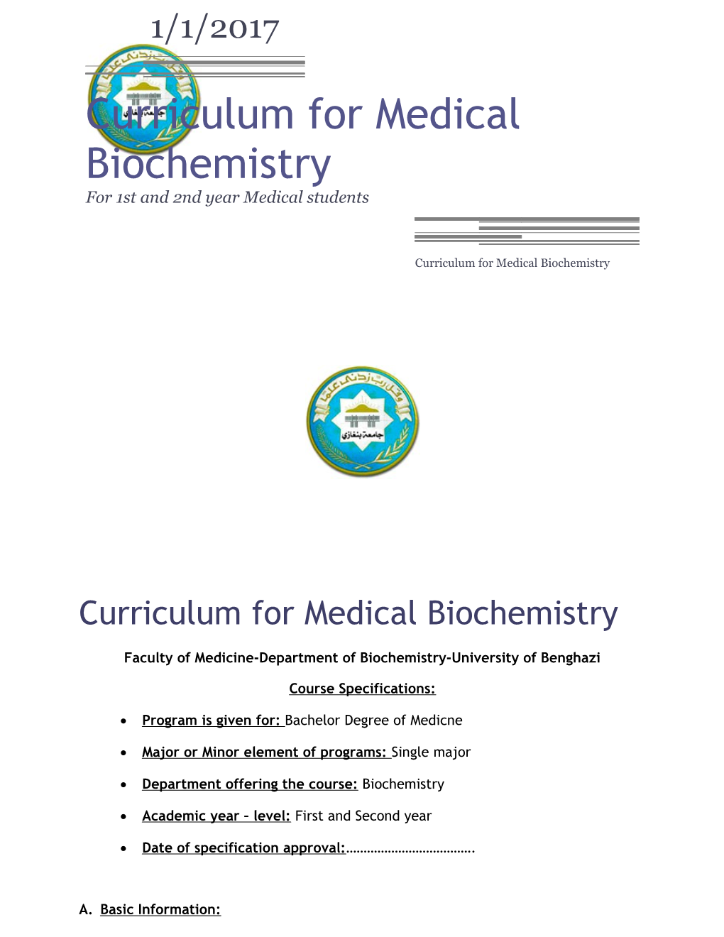 Curriculum for Medical Biochemistry