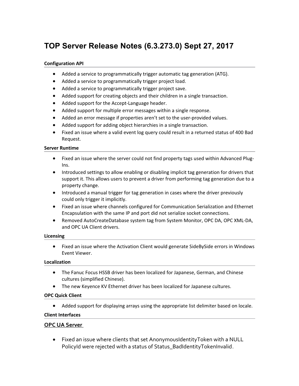 TOP Server Release Notes (6.3.273.0) Sept27, 2017