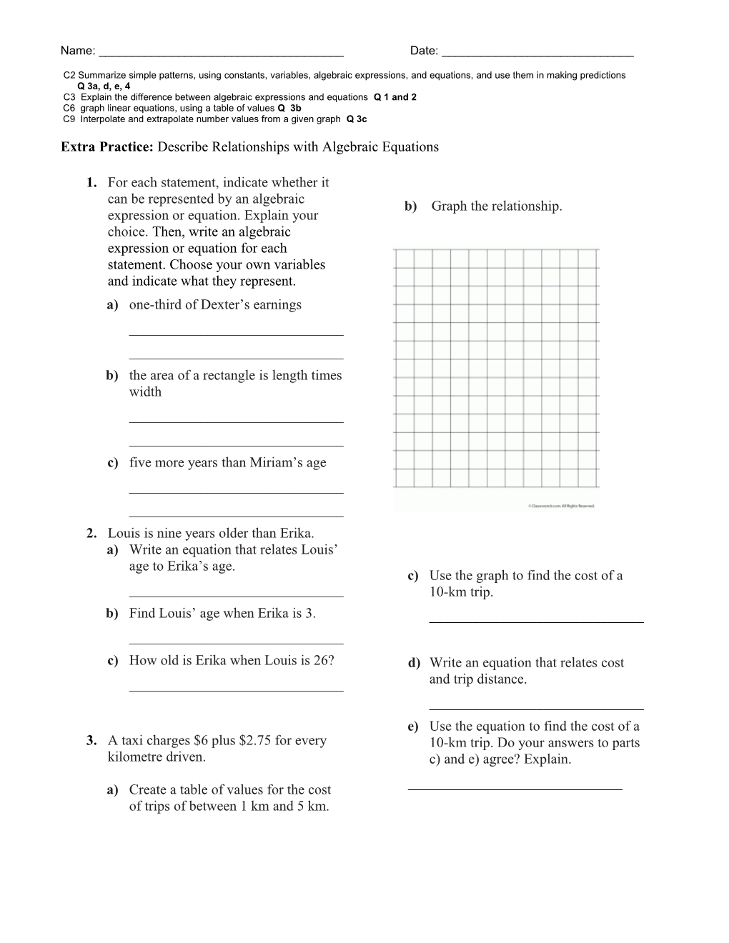 C3 Explain the Difference Between Algebraic Expressions and Equations Q 1 and 2