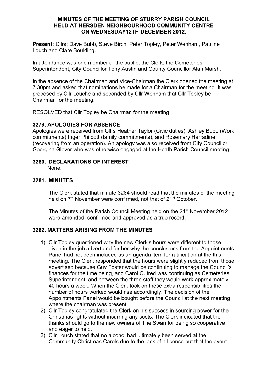 Minutes of the Meeting of Sturry Parish Council