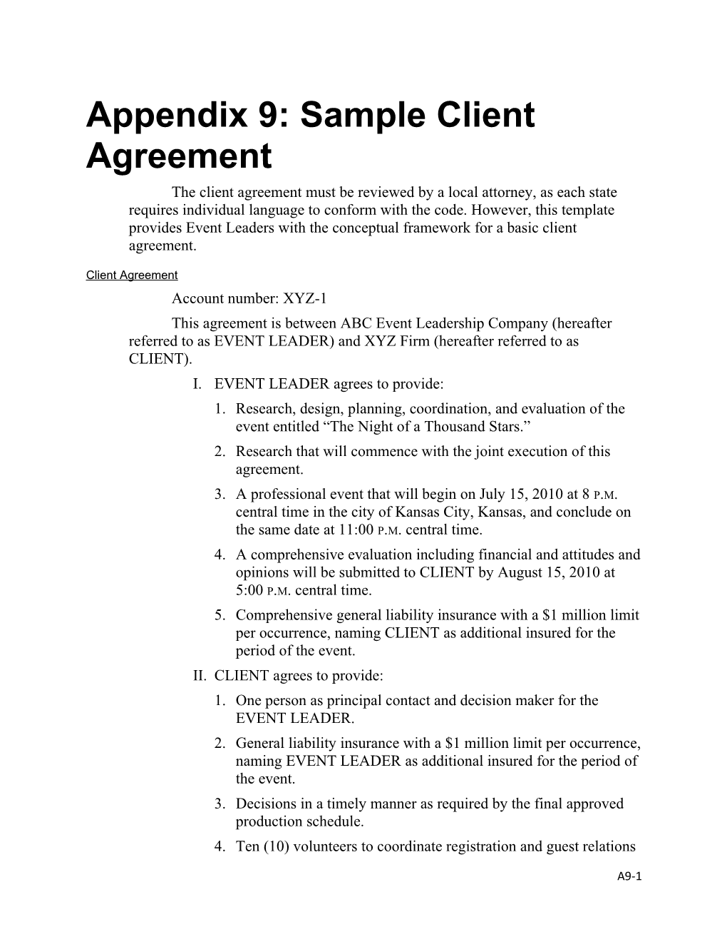 Appendix 9: Sample Client Agreement