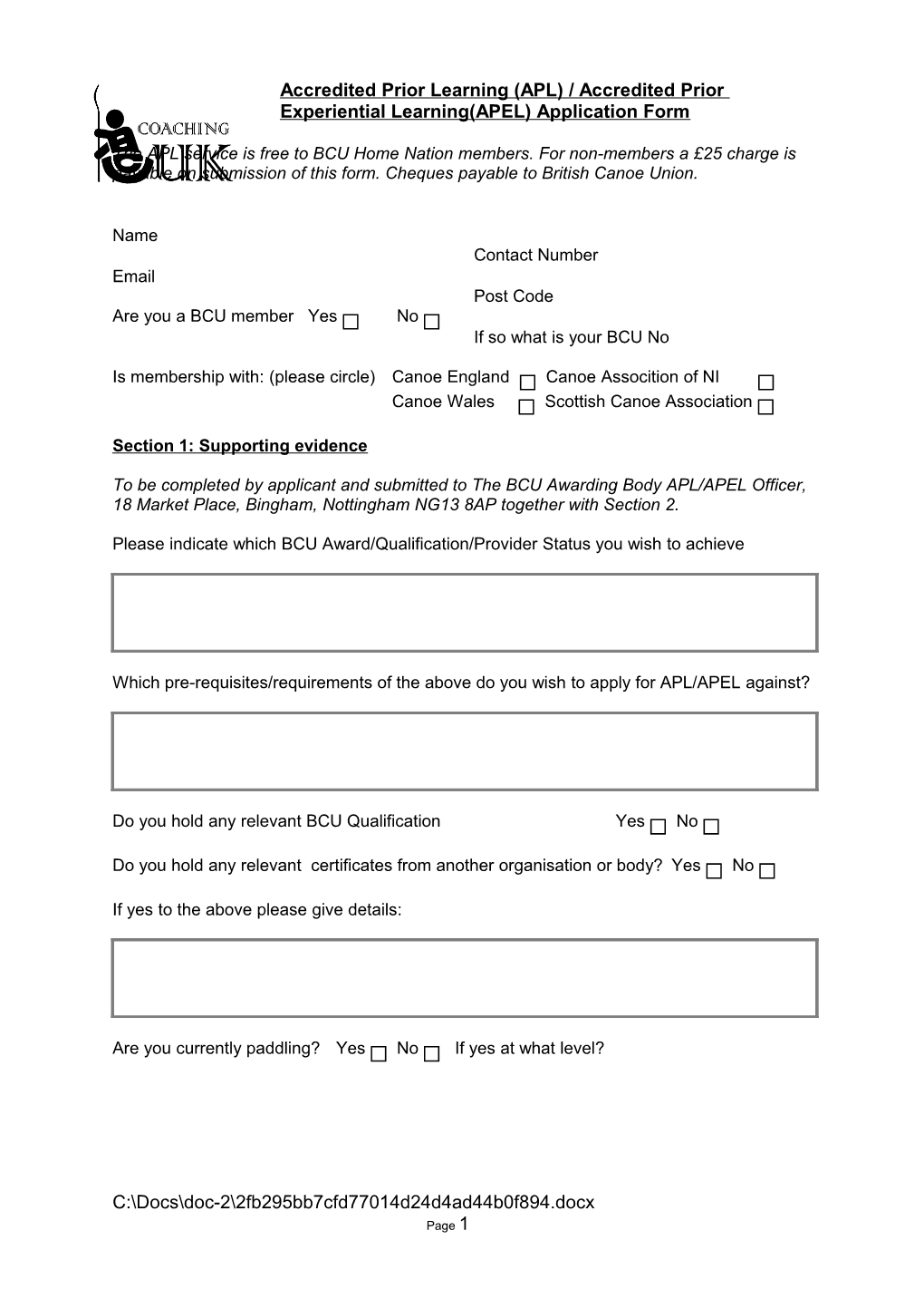 Reinstatement Application Form