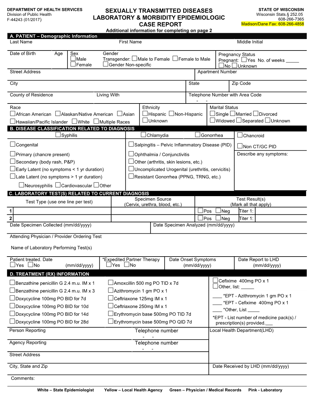 Sexually Transmitted Diseases Laboratory & Morbidity Epidemiologic Case Report, F-44243