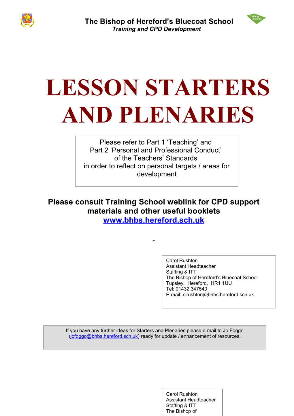 Lesson Starters and Plenaries