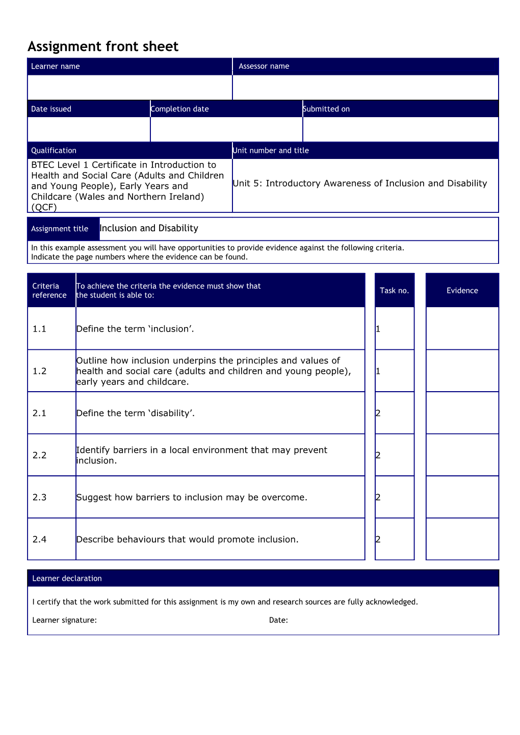 Instead of Producing a Booklet Or Information Pack for Task 2, Learners Could Carry Out