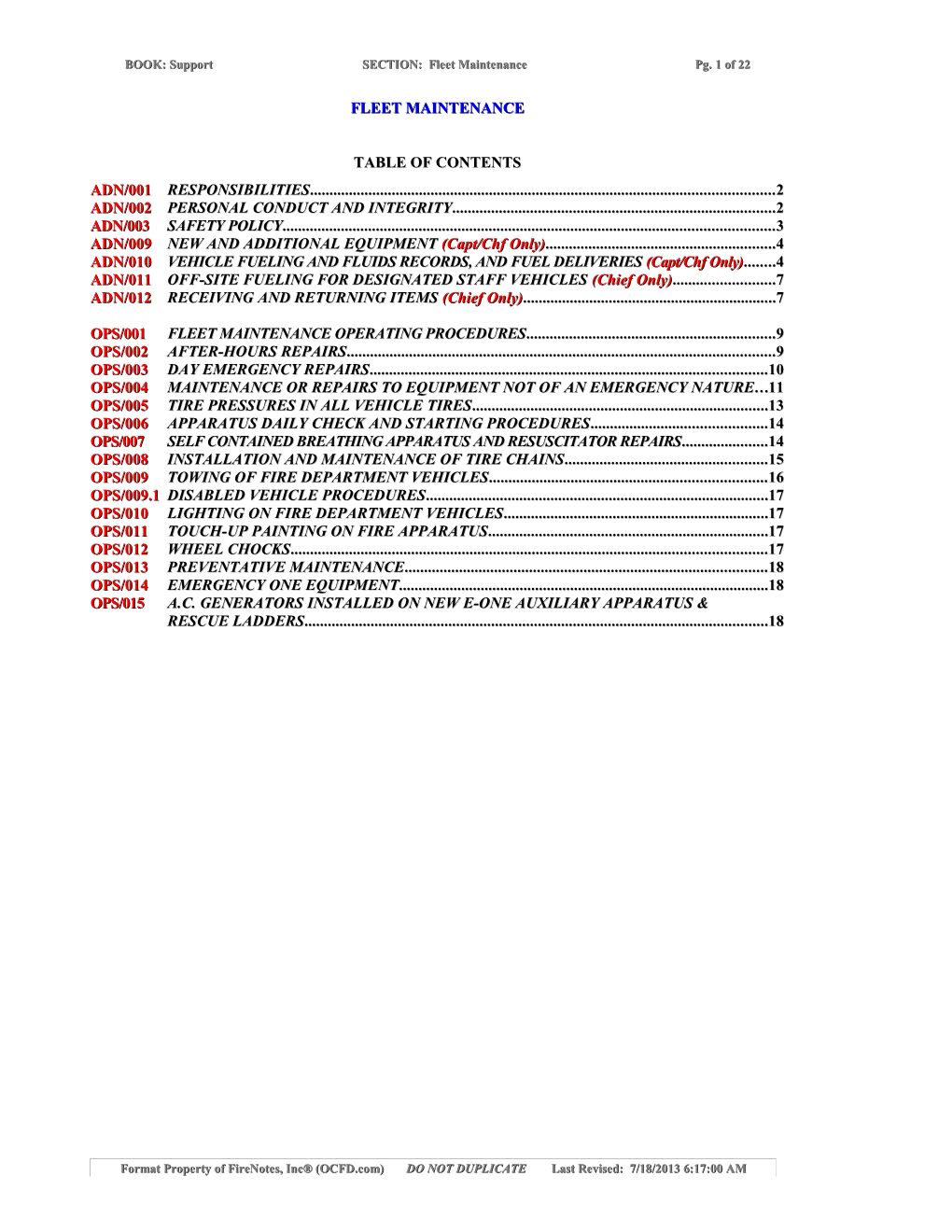 BOOK: Support SECTION: Fleet Maintenance Pg. 1 of 18