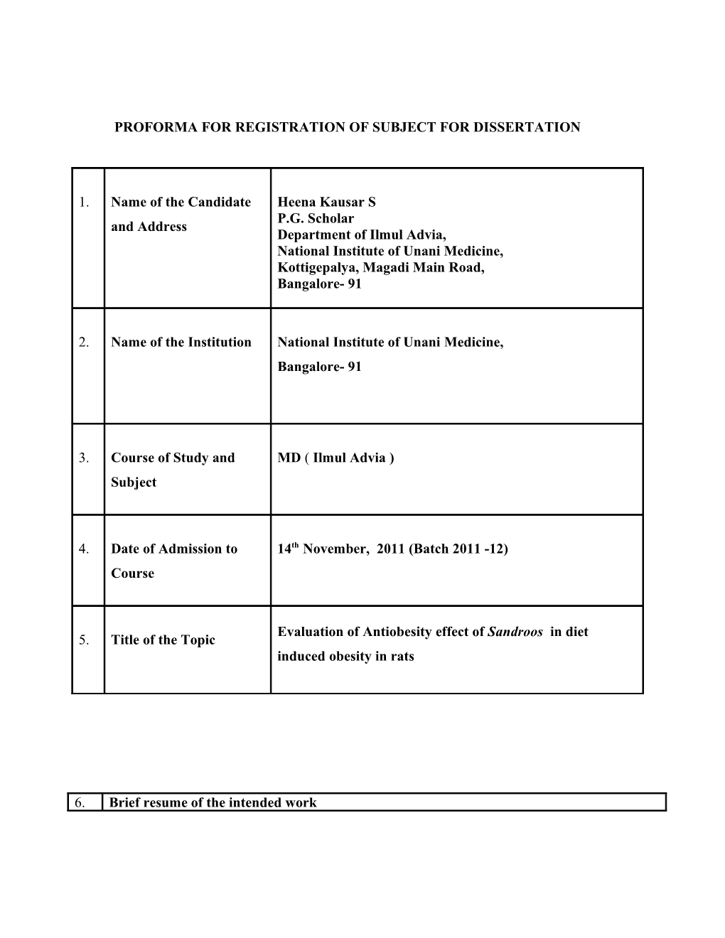 Proforma for Registration of Subject for Dissertation s8