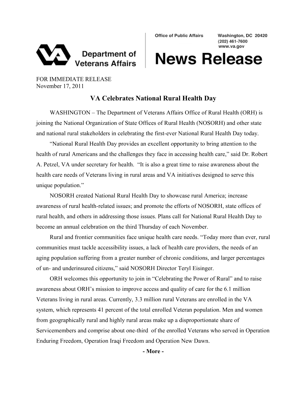 VA Celebrates National Rural Health Day