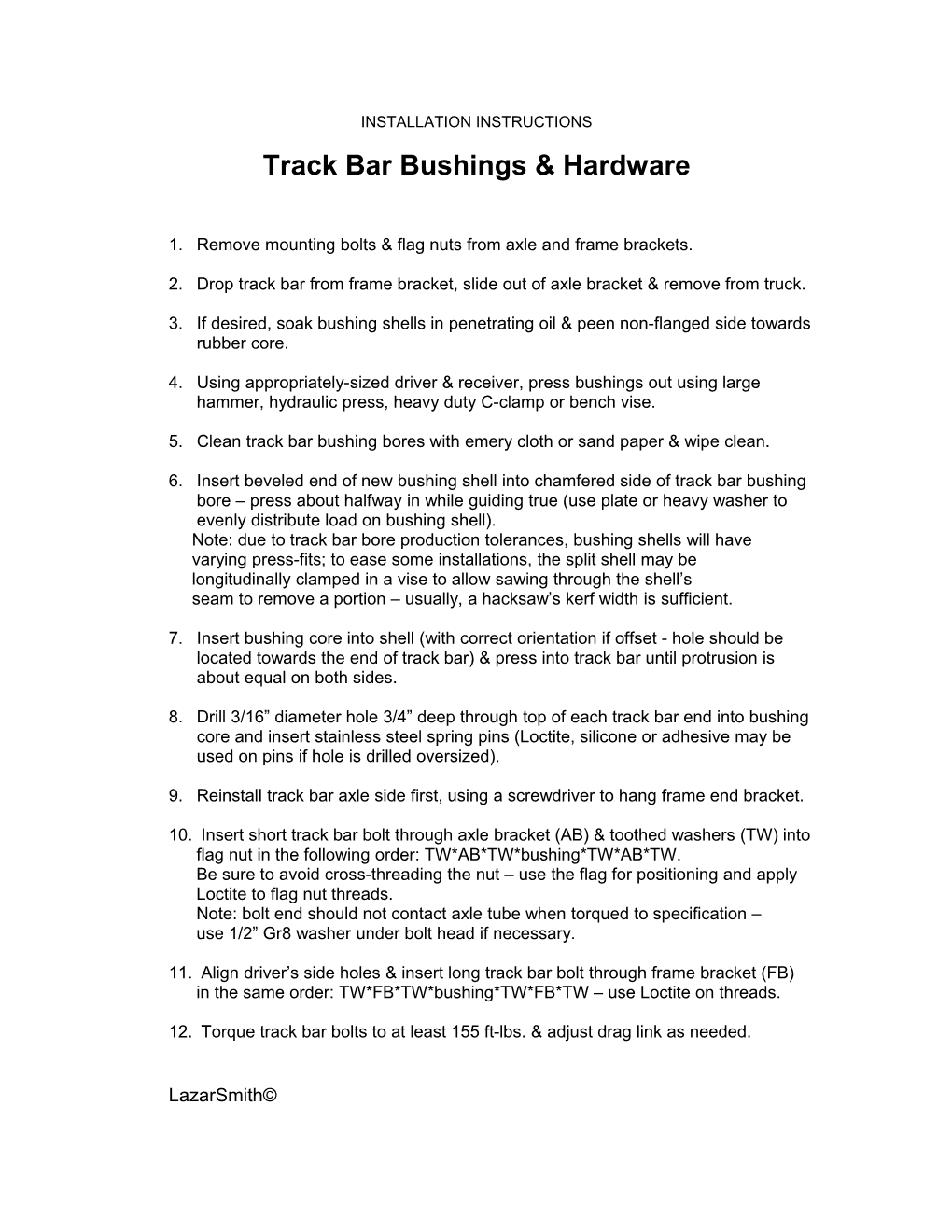 Track Bar Bushings & Hardware