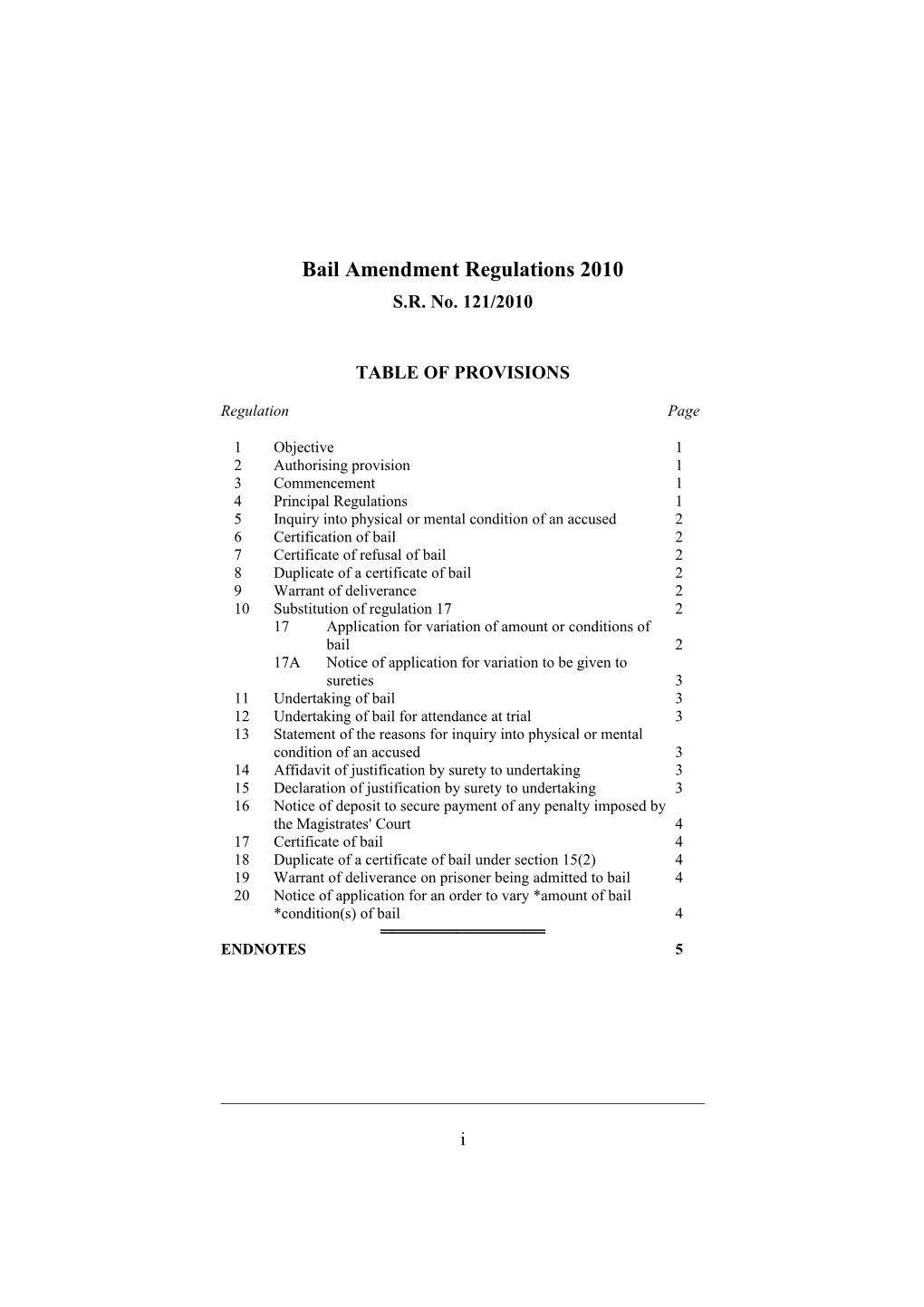 Bail Amendment Regulations 2010