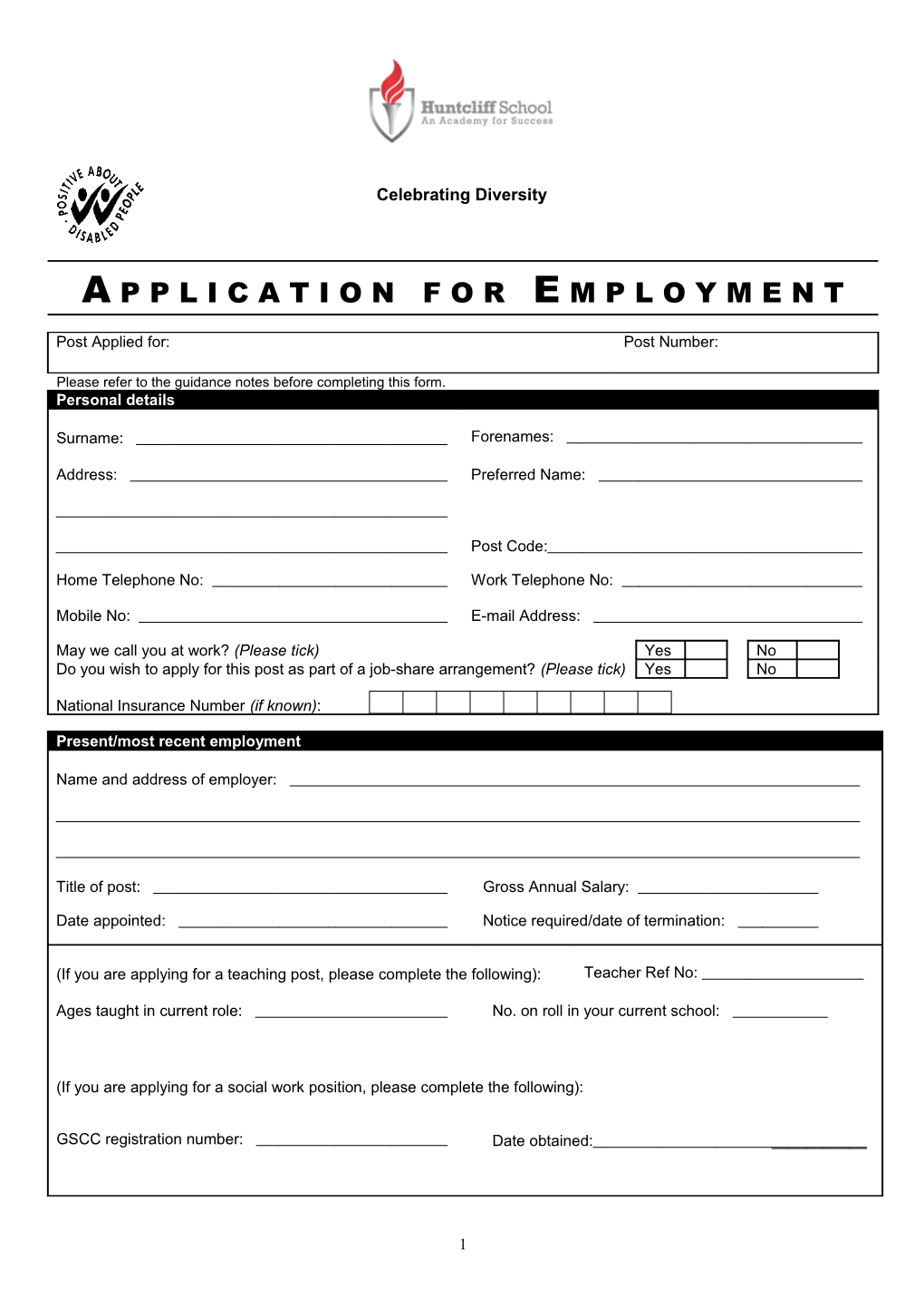 Please Refer to the Guidance Notes Before Completing This Form