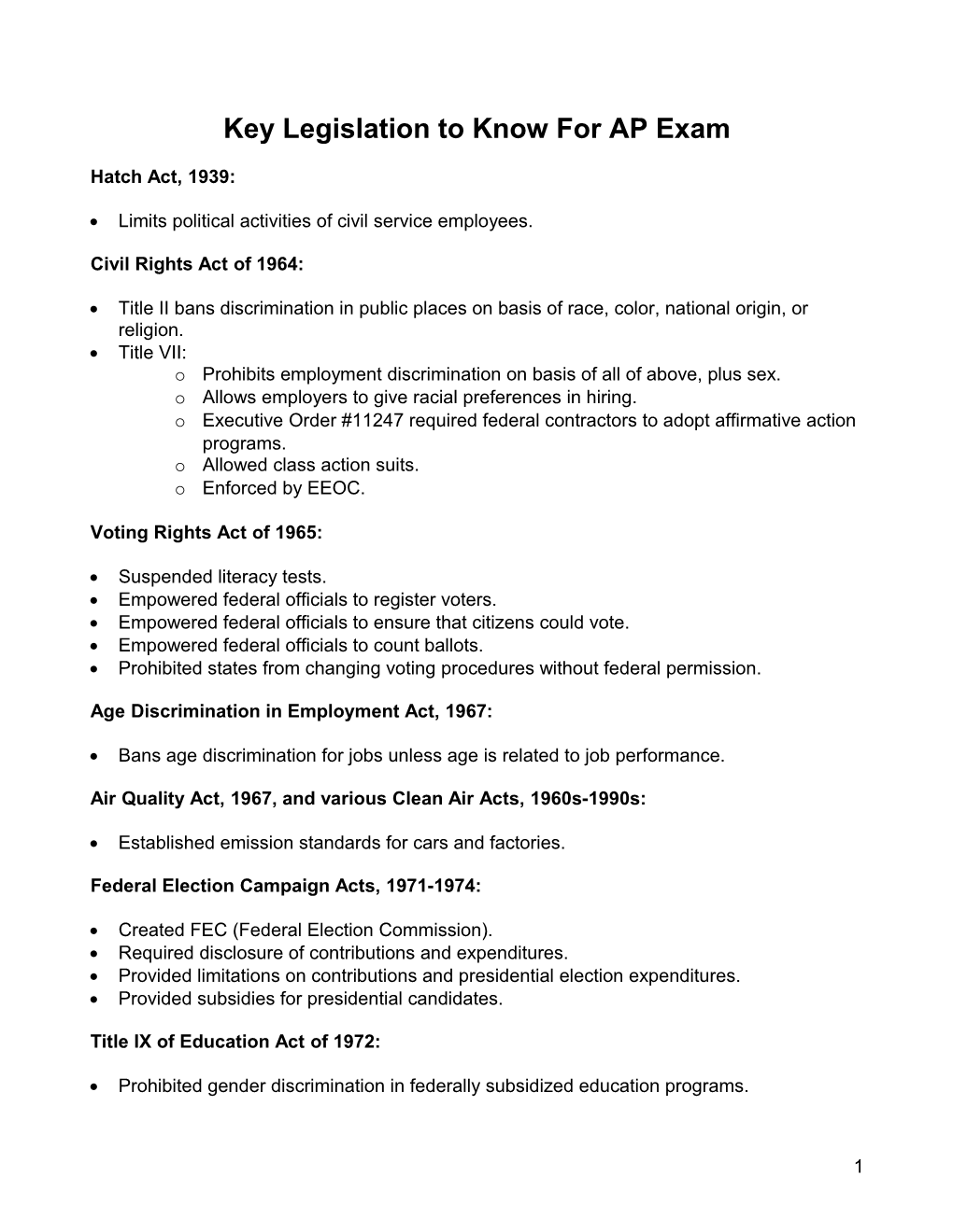 Key Legislation to Know for AP Exam