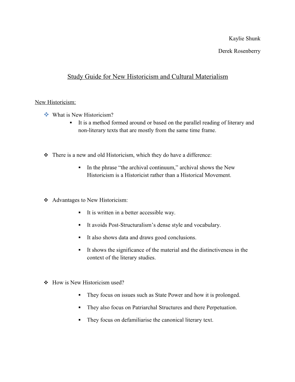 Study Guide for New Historicism and Cultural Materialism