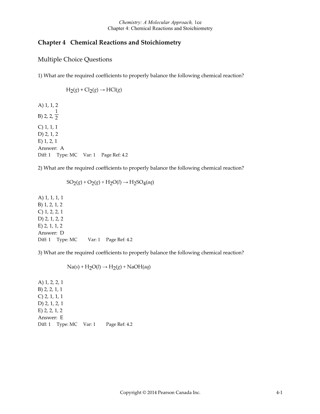 Chapter 4 Chemical Reactions and Stoichiometry