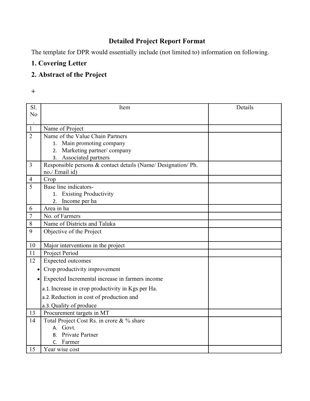 Detailed Project Report Format