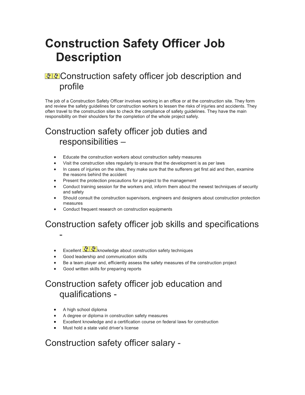 Construction Safety Officer Job Description