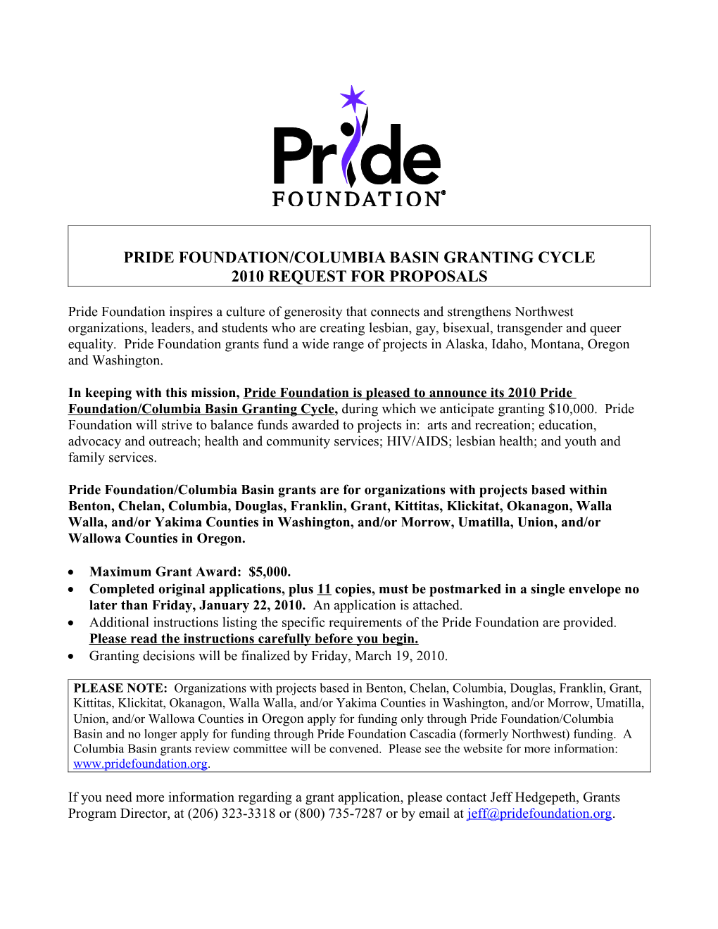 Pride Foundation/Columbia Basin Granting Cycle