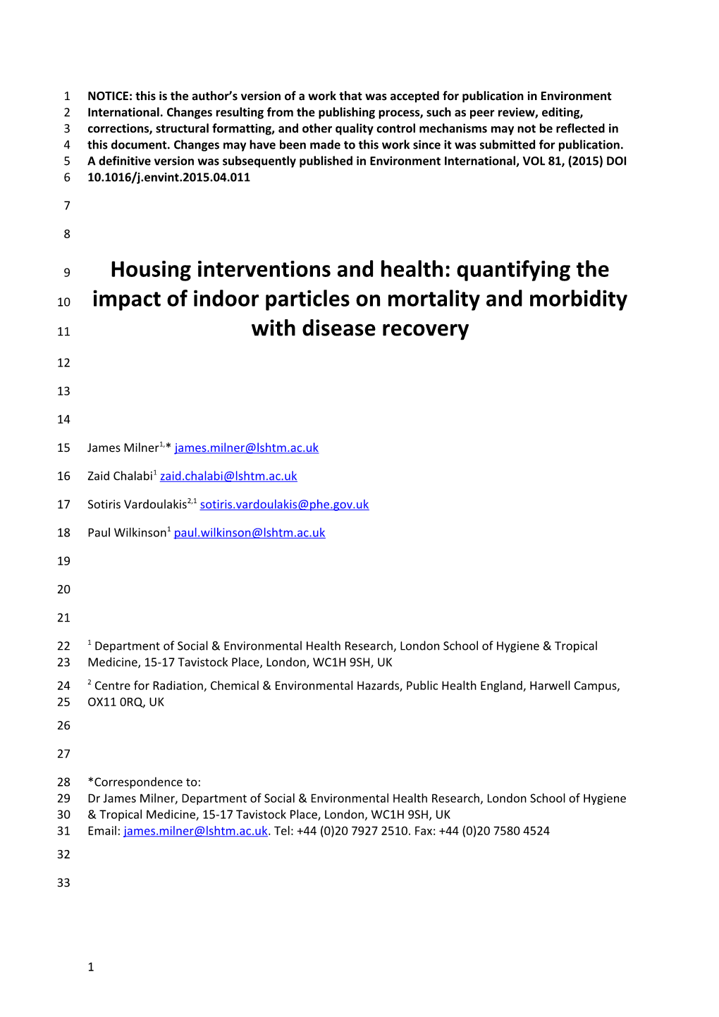 Housing Interventions and Health: Quantifying the Impact of Indoor Particles on Mortality