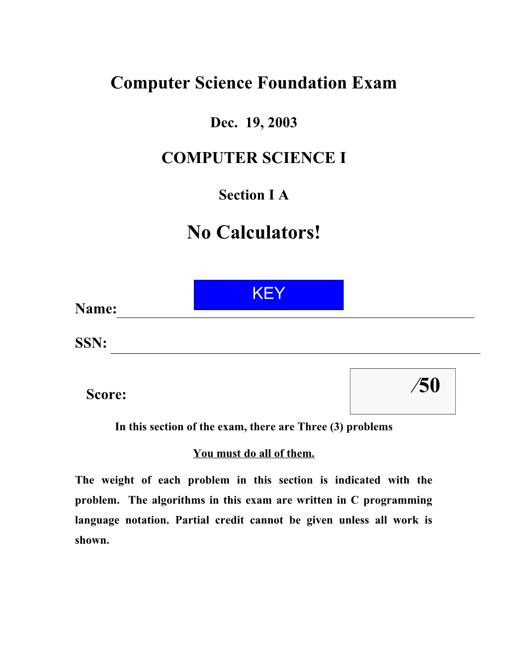 Computer Science Foundation Exam s1