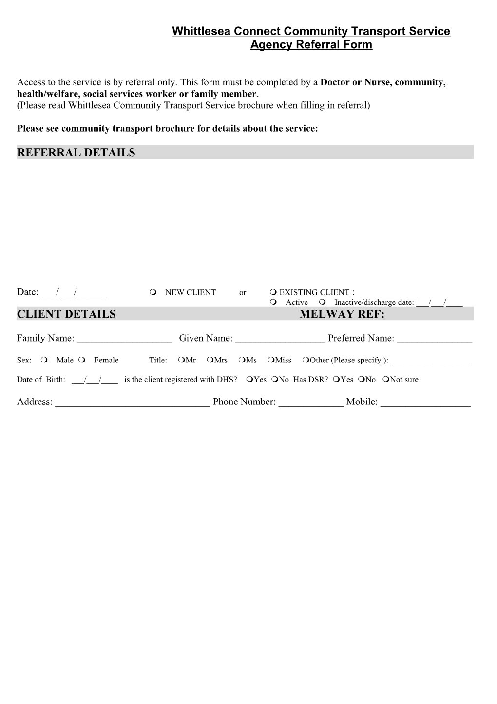 Agency Referral Form