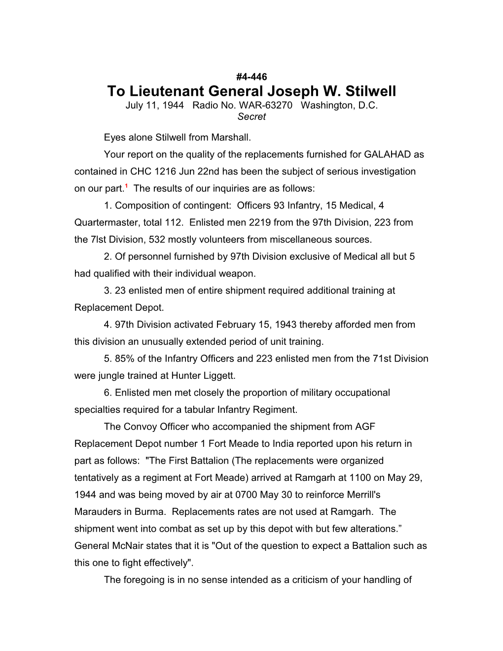 To Lieutenant General Joseph W. Stilwell s1