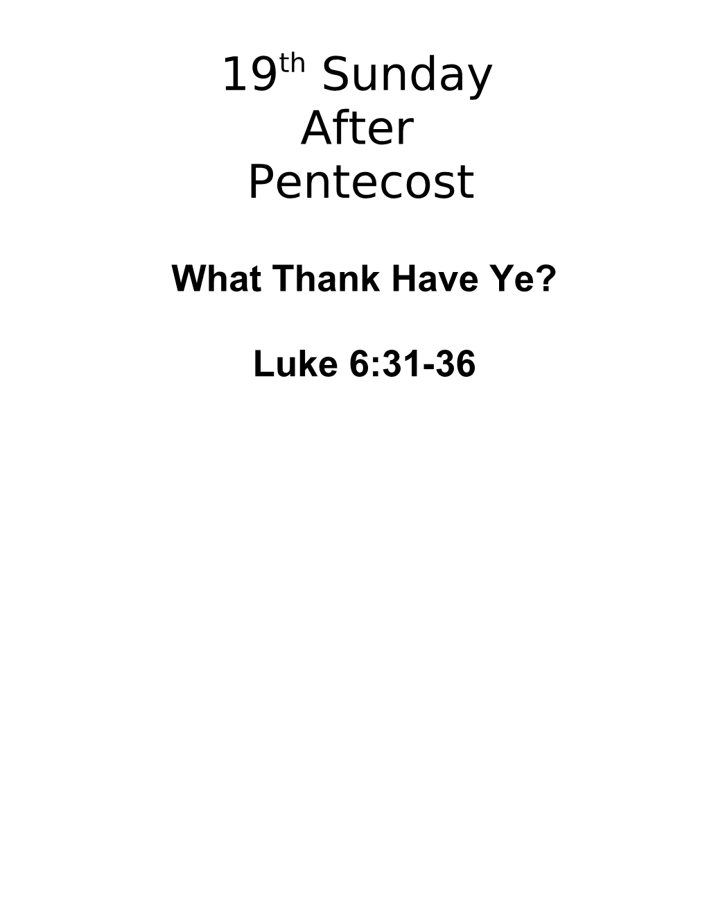 Nineteenth Sunday After Pentecost