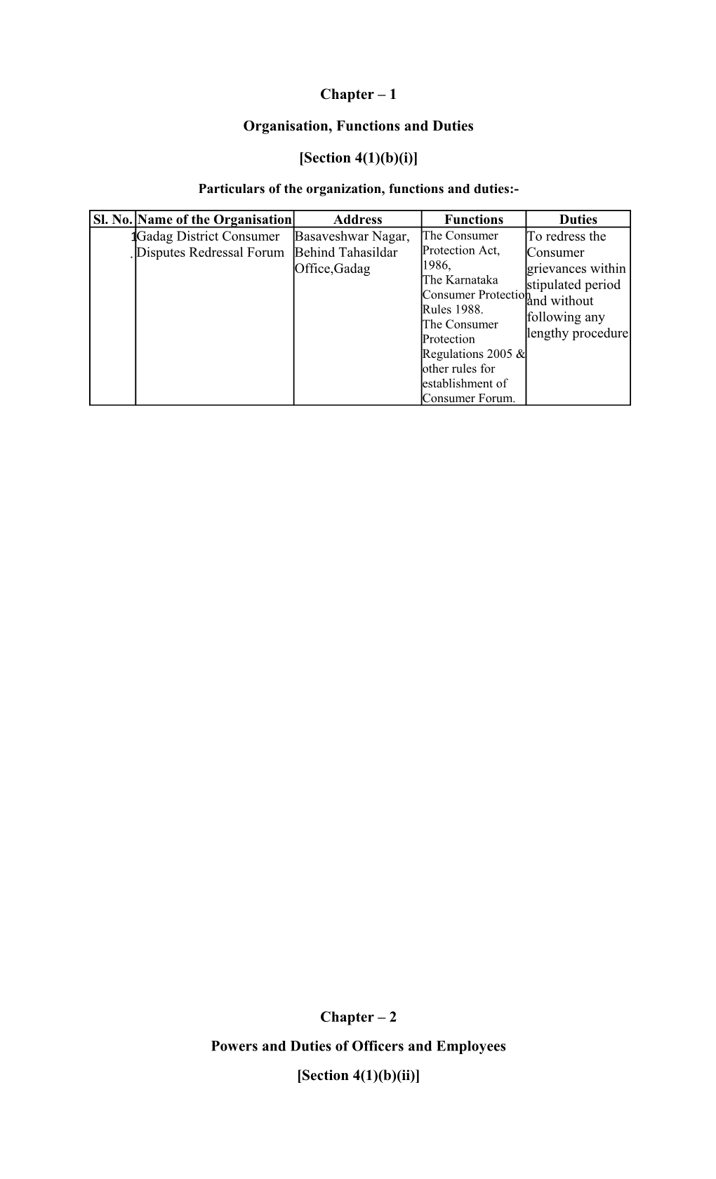 Organisation, Functions and Duties