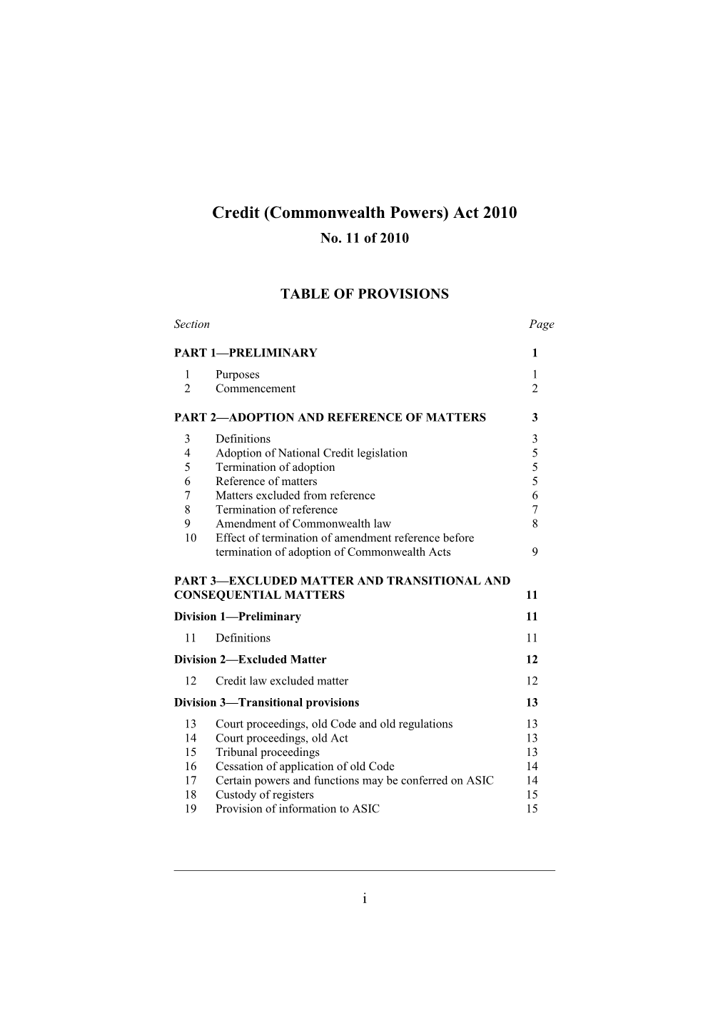 Credit (Commonwealth Powers) Act 2010