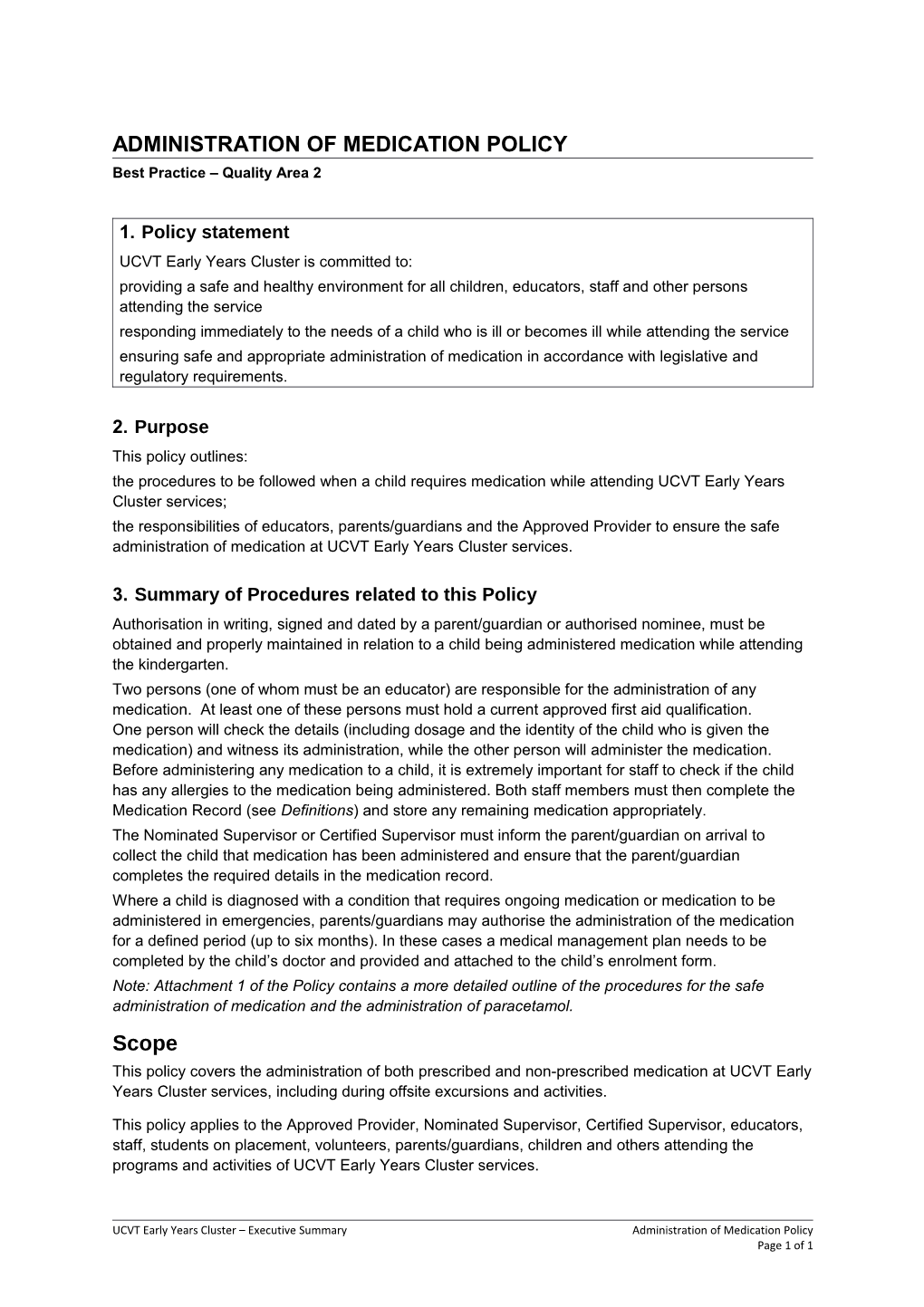 Administration of Medication Policy