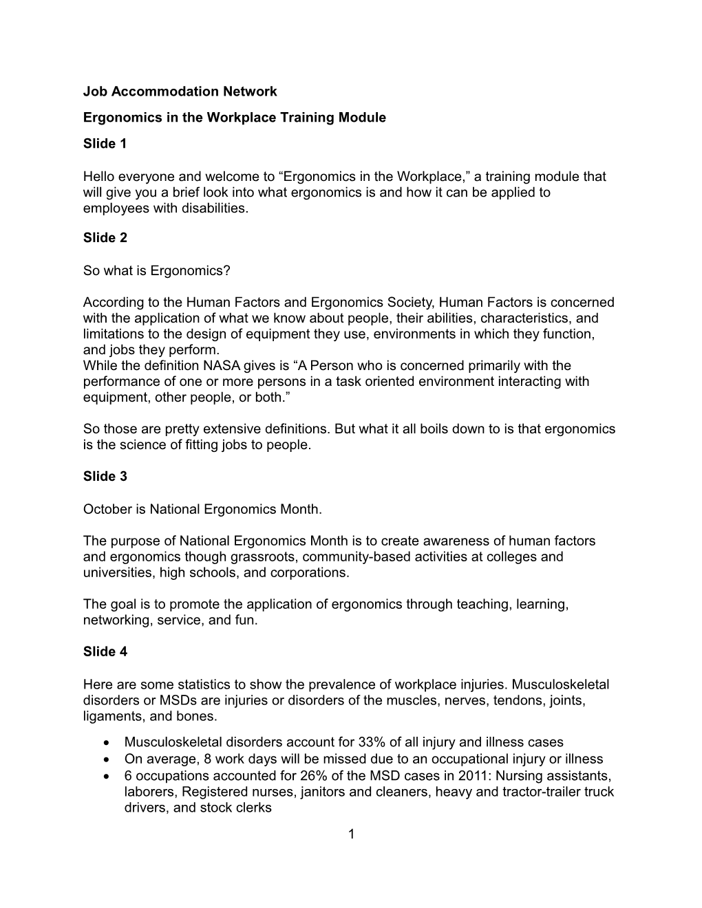 Ergonomics in the Workplace Training Module