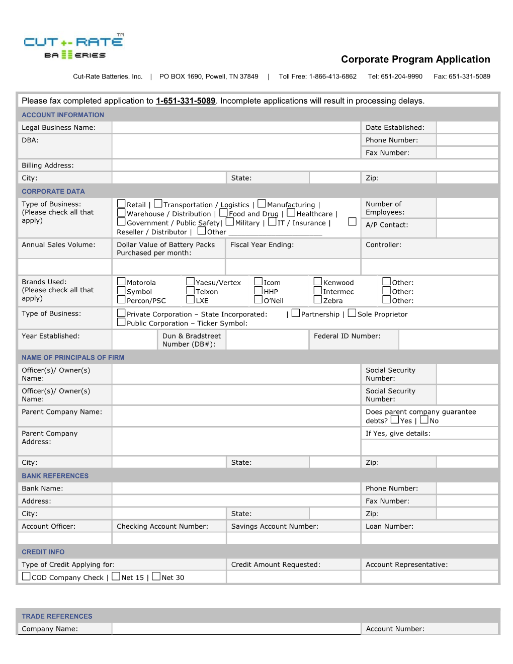 Corporate Program Application