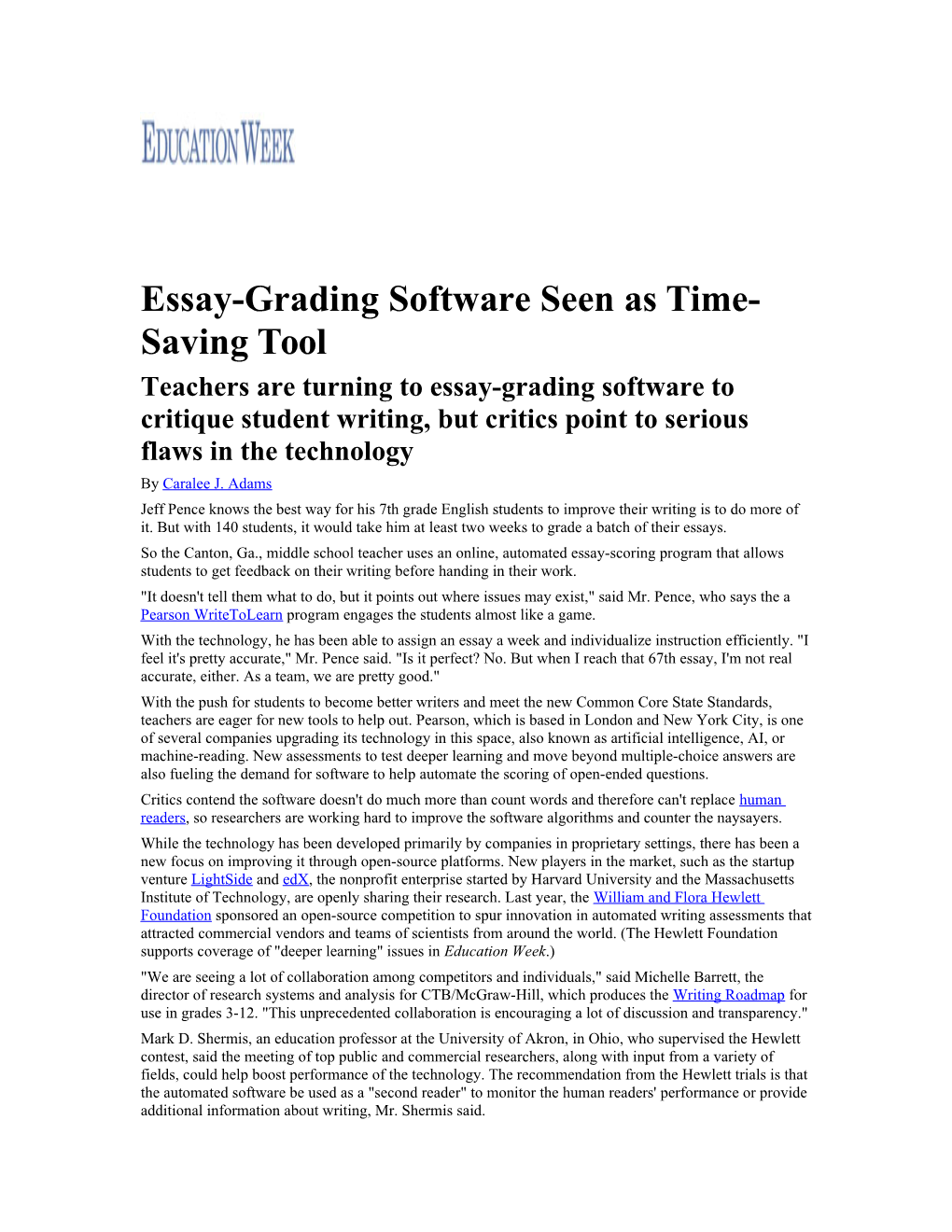 Essay-Grading Software Seen As Time-Saving Tool