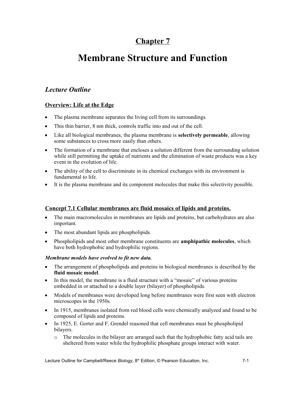 Chapter 8 Membrane Stucture and Function