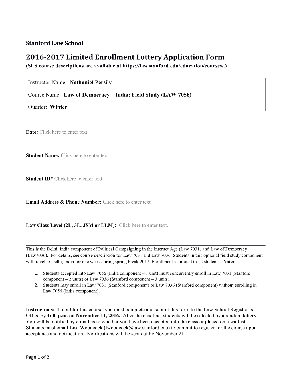 2016-2017Limited Enrollment Lottery Application Form