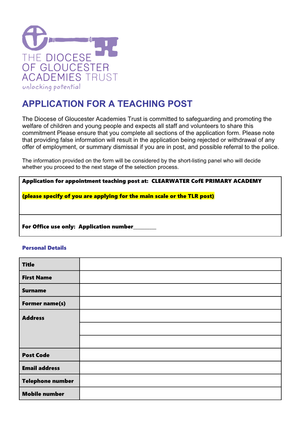 Application for a Teaching Post