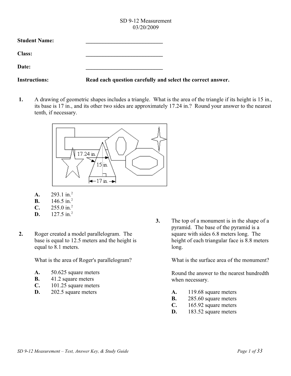 Instructions: Read Each Question Carefully and Select the Correct Answer