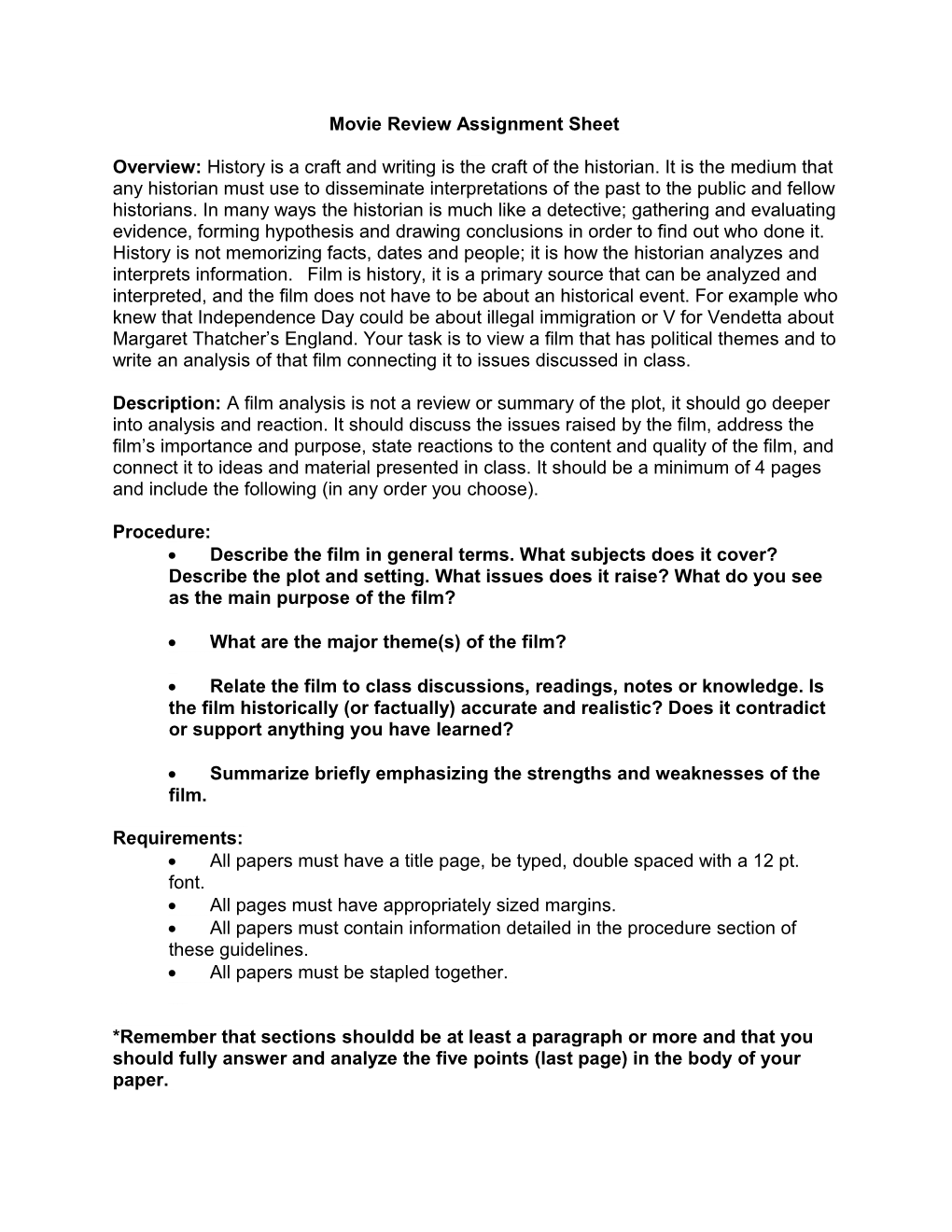 Movie Analysis Assignment and Rubric