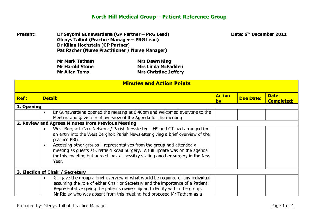 North Hill Medical Group Patient Reference Group