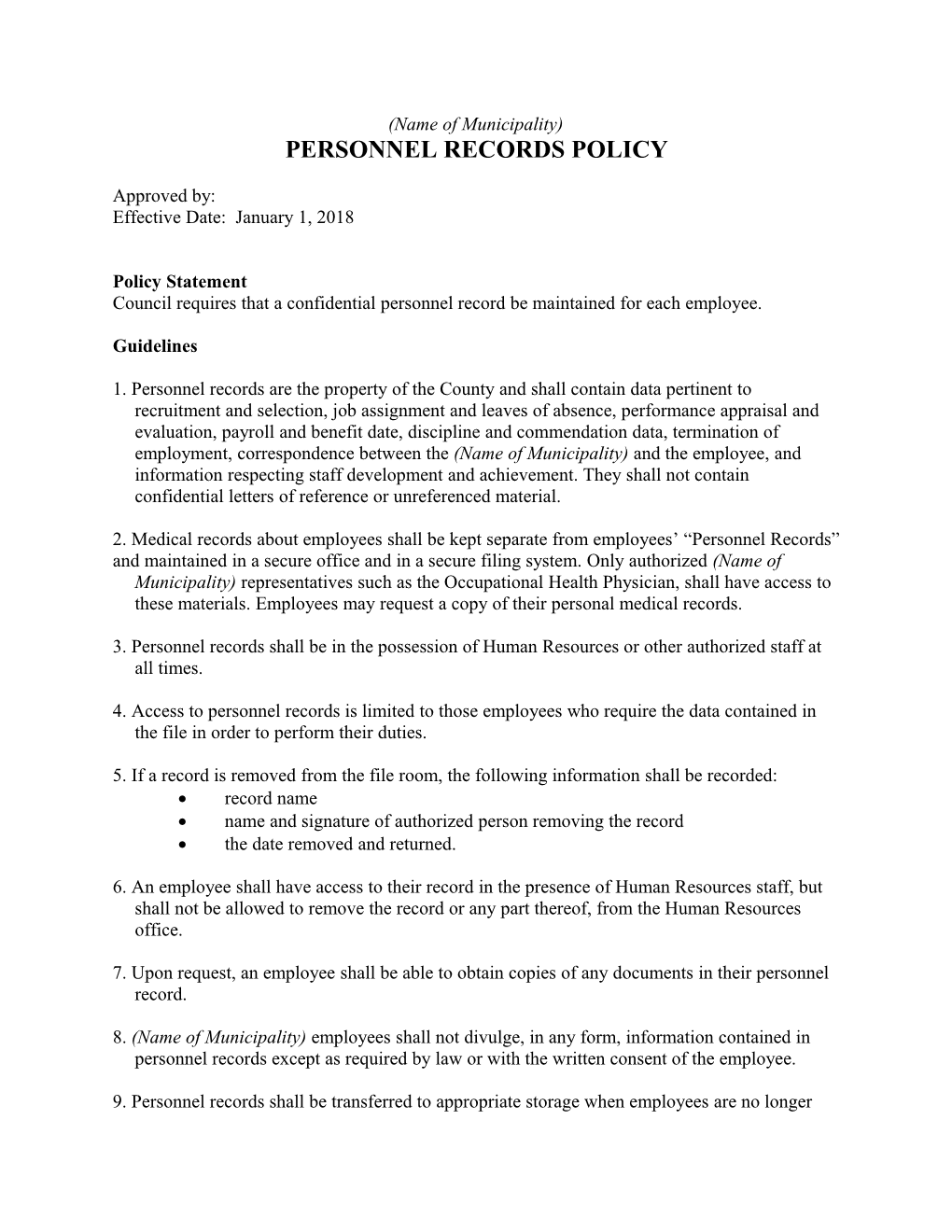 Personnel Records Policy