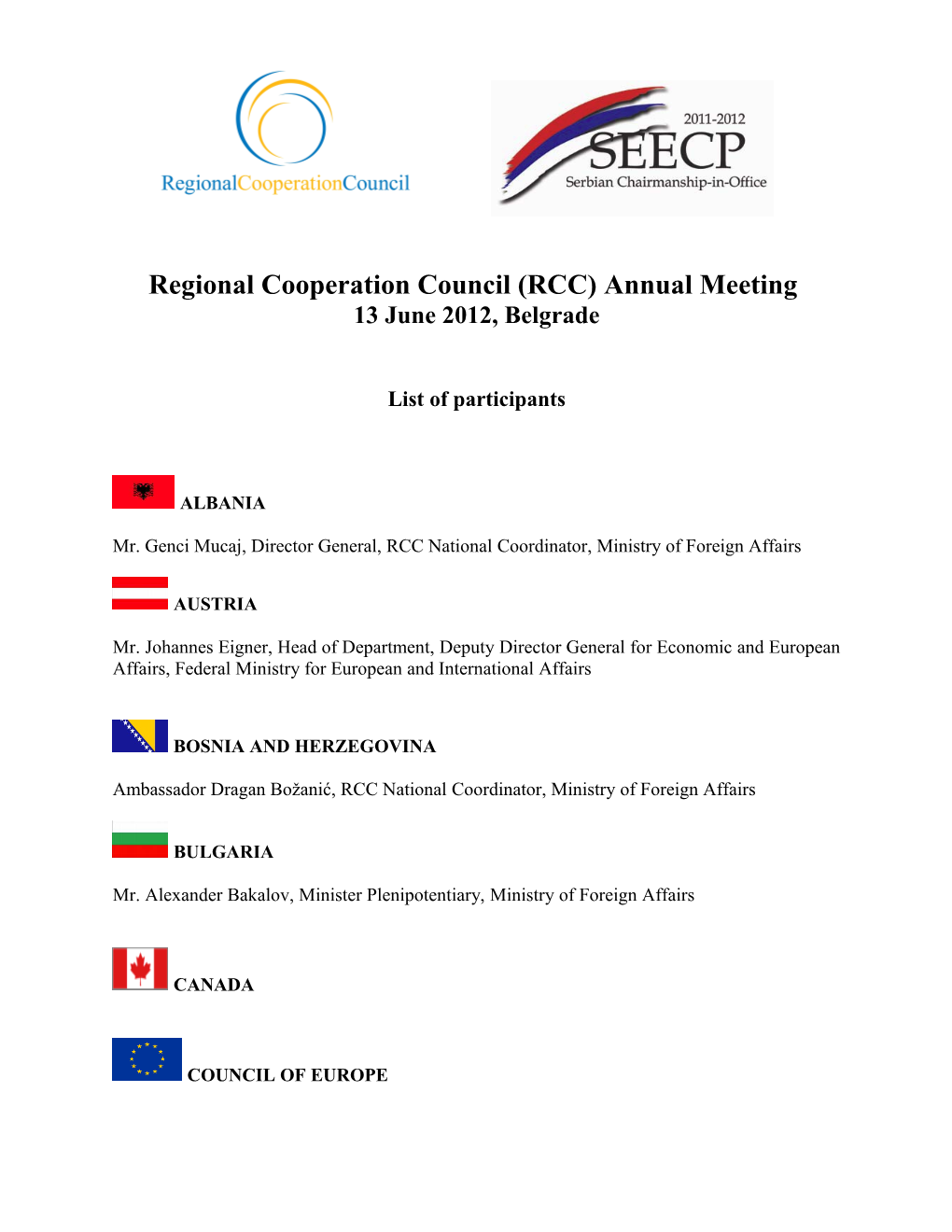 Regional Cooperation Council (RCC) Annual Meeting