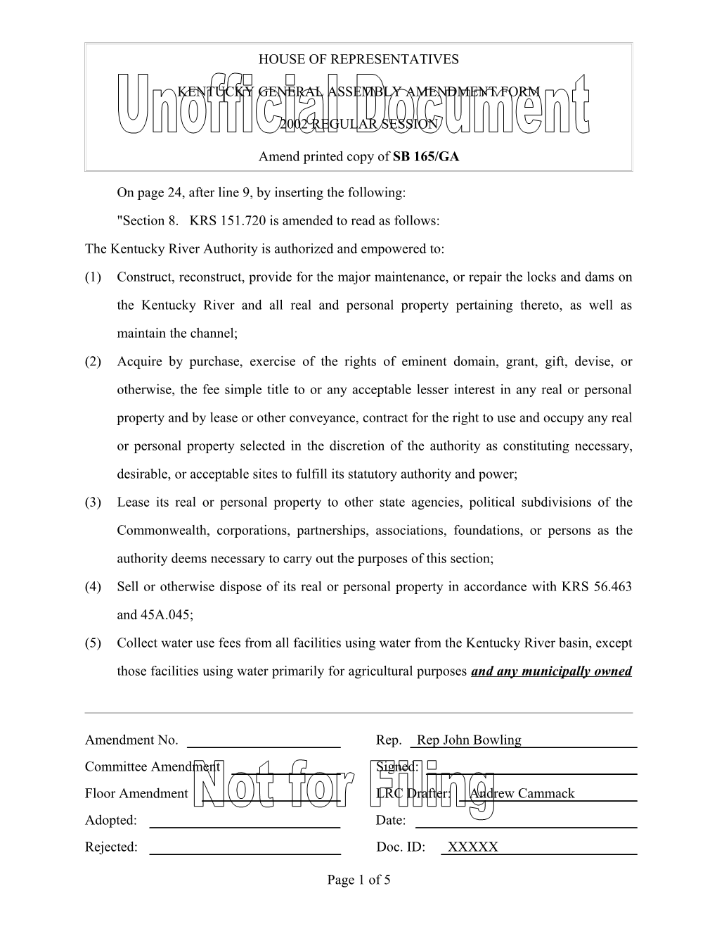 Kentucky General Assembly Amendment Form s14