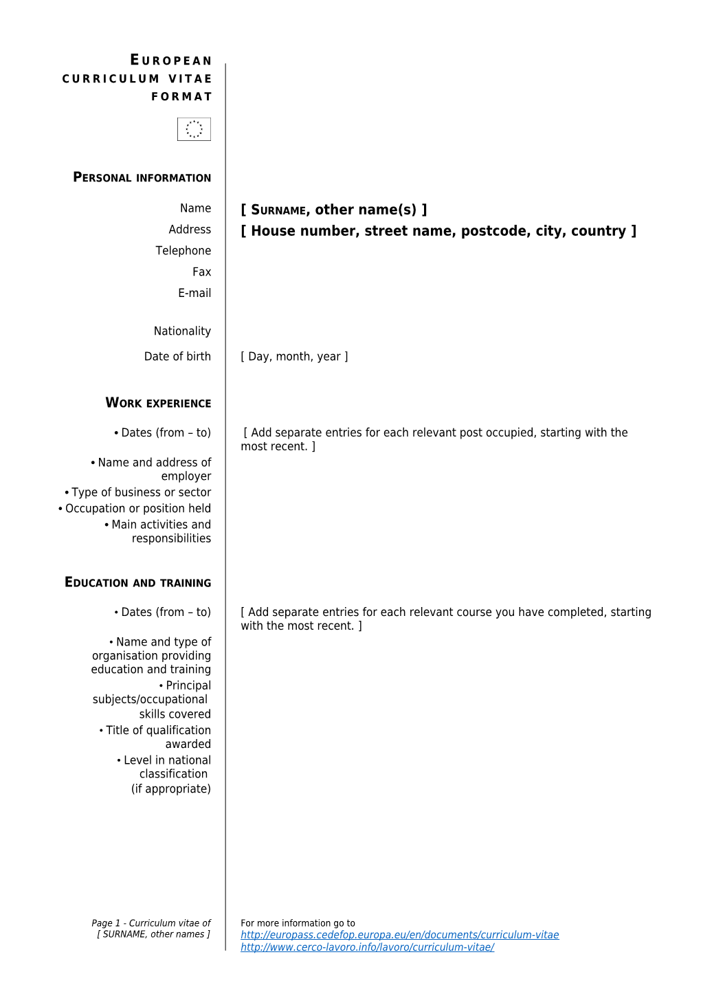 European Curriculum Vitae Format - Template