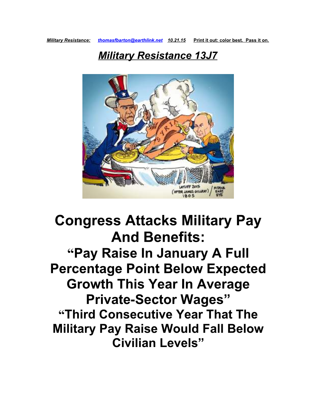 Congress Attacks Military Pay and Benefits