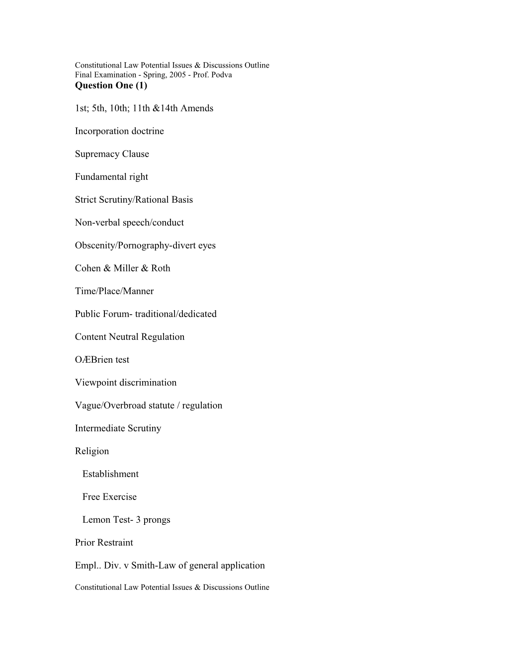 Constitutional Law Potential Issues & Discussions Outline