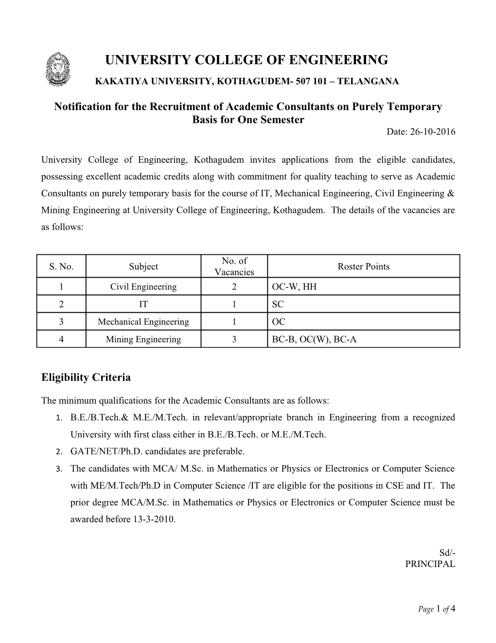 Kakatiyauniversity, Kothagudem- 507 101 Telangana